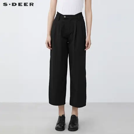 sdeer圣迪奥春装简约收腰直筒拼接黑色通勤长裤S21380841图片