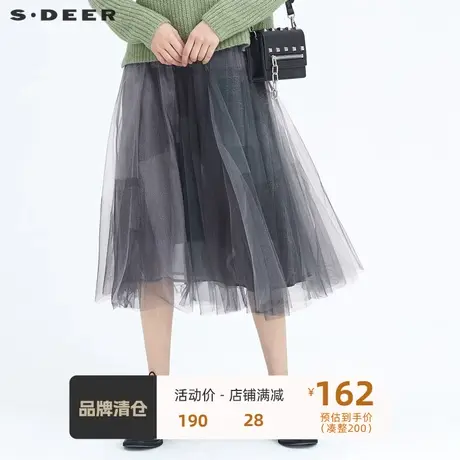 sdeer圣迪奥女装优雅松紧网纱撞色印长裙S20481117🤼图片