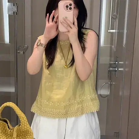 花边领无袖背心衬衫女款夏2025新款轻奢高级感今年流行的漂亮小衫图片