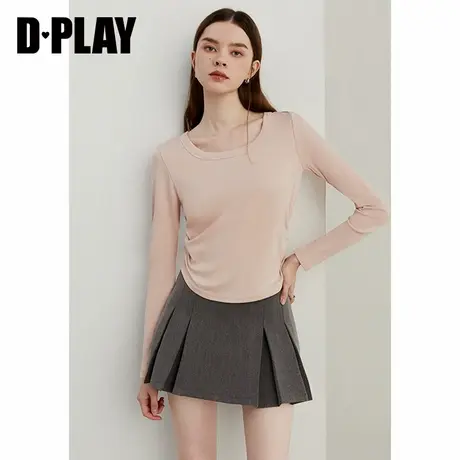 DPLAY【惠品】冬季新款休闲粉色宽松T恤打底衫简约百搭长袖女商品大图