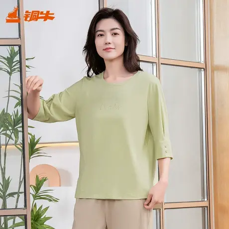 铜牛冰爽棉印花圆领六分袖女衫 2025春夏新款纯棉休闲女T恤VS348商品大图