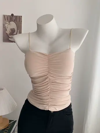 性感温柔抽褶修身显瘦抹胸小吊带背心带胸垫外穿内搭上衣打底衫女图片