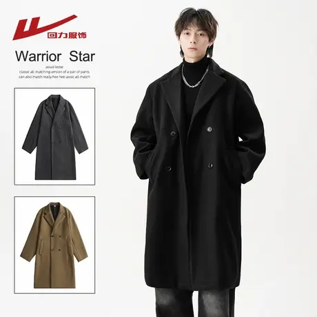 回力中长款风衣外套男士春秋冬季款克苏鲁文职英伦风毛呢大衣夹克图片
