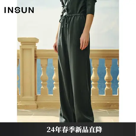 INSUN恩裳专选春季莱赛尔混纺抽绳直筒休闲裤商品大图