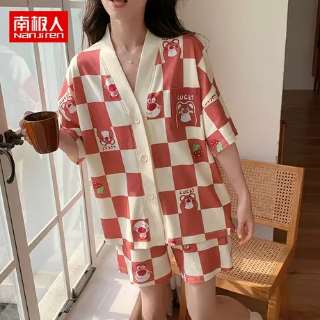 南极人2023年新款短袖纯棉薄睡衣女春秋夏季网红风家居服套装大码商品大图