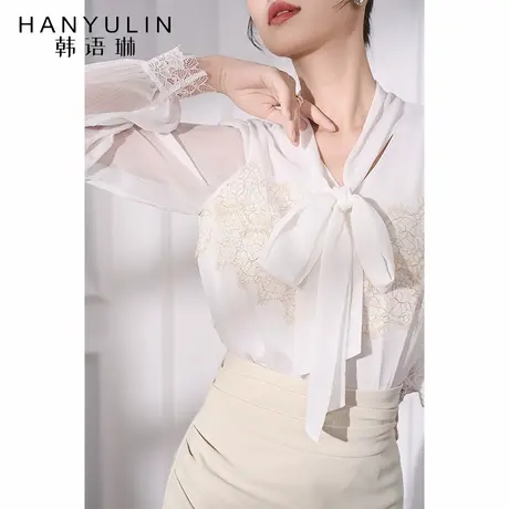 韩语琳蝴蝶结白色衬衫女高级感轻奢减龄洋气2025新款夏季长袖上衣商品大图