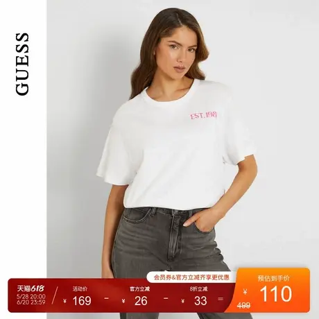 GUESS女士背部撞色设计款白色T恤短袖-W4GI19JA914图片