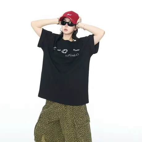 YEP2025夏季新款潮牌宽松印花短袖T恤女潮酷街头风情侣款半袖上衣商品大图