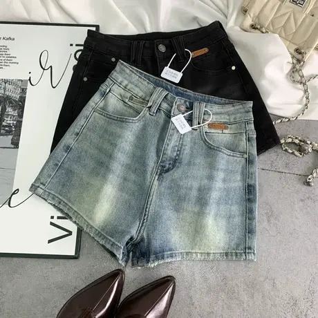 韩版辣妹简约水洗牛仔短裤女2025早春新款时髦百搭弹力包臀热裤潮商品大图