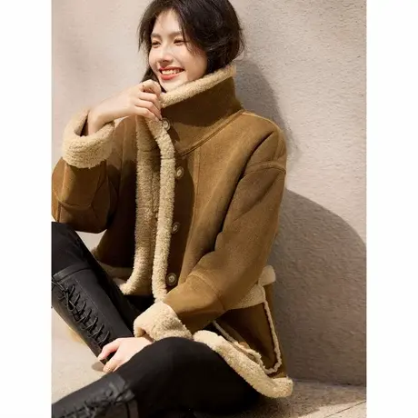 时尚仿皮草外套2024年冬季新款翻领加绒加厚休闲百搭宽松短款上衣商品大图