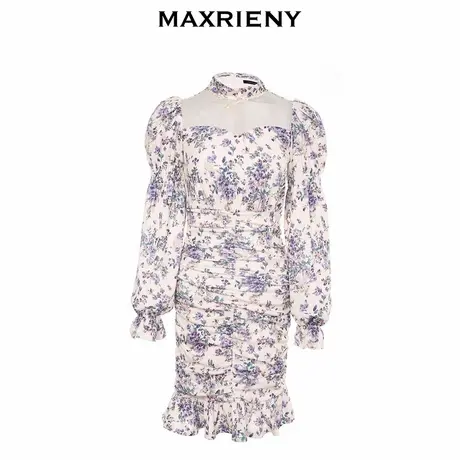【奥莱】MAXRIENY碎花连衣裙女冬季修身复古包臀短裙图片