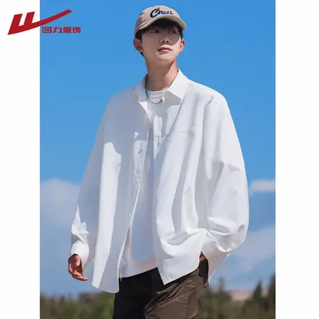 回力长袖衬衫男春秋夏季2025新款痞帅高级感休闲薄款衬衣男生外套图片