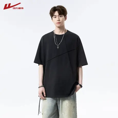 回力男士纯棉短袖t恤夏季美式解构风设计圆领体恤休闲男装上衣服商品大图