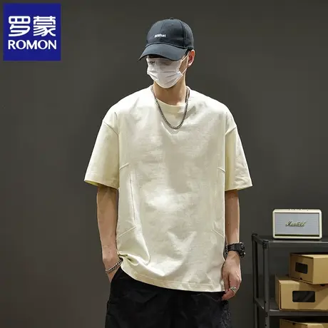 罗蒙高端男款拼接短袖T恤夏季重磅新款圆领潮牌时尚纯棉上衣男N1Z图片