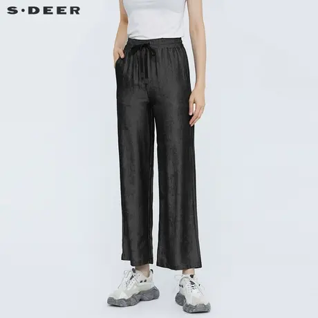 sdeer圣迪奥女装夏装时尚休闲松紧抽绳插袋阔腿直筒长裤S21280822图片