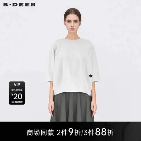 【商场同款】sdeer圣迪奥女圆领撞色字母宽松短袖T恤S25280102图片