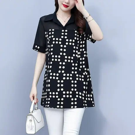 时尚波点雪纺衬衫女2025夏装新款大码宽松遮肚显瘦洋气减龄女上衣商品大图