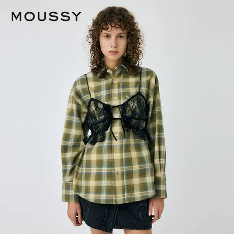 MOUSSY 夏季新品设计感两件套蕾丝格纹长袖衬衫010HA730-2811图片