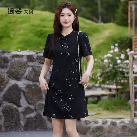 2025夏装新款气质宽松遮肉百搭显瘦短袖正肩国风新中式连衣裙商品大图