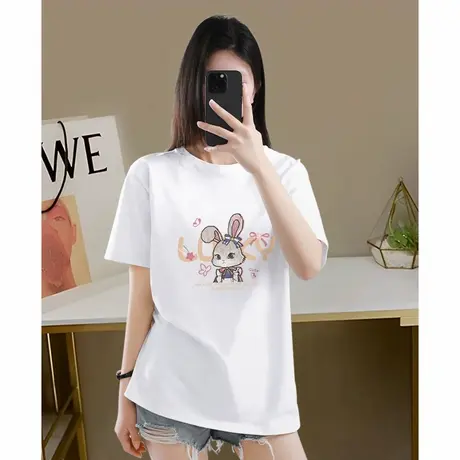 KWV真维斯纯棉短袖女t恤夏2025新款爆款休闲宽松大码设计感上衣商品大图