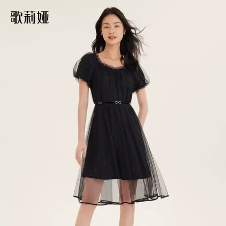 歌莉娅黑色网纱连衣裙高腰修身显瘦公主裙1A5H4H9G0商品大图