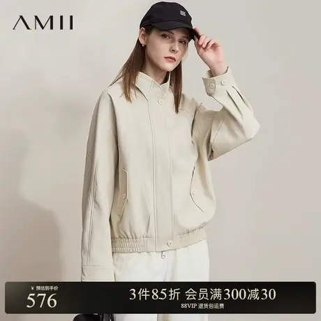 Amii【酷飒机车风】2025春季复古帅气夹克廓形PU皮衣外套女图片