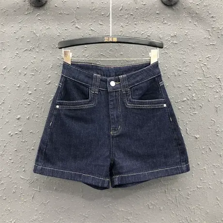 普洗蓝高腰阔腿牛仔短裤女25夏季新款宽松休闲小个子A字辣妹热裤商品大图