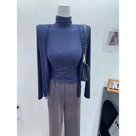 韩版INS洋气薄款披肩外套+堆堆领修身显瘦无袖背心两件套上衣秋装图片