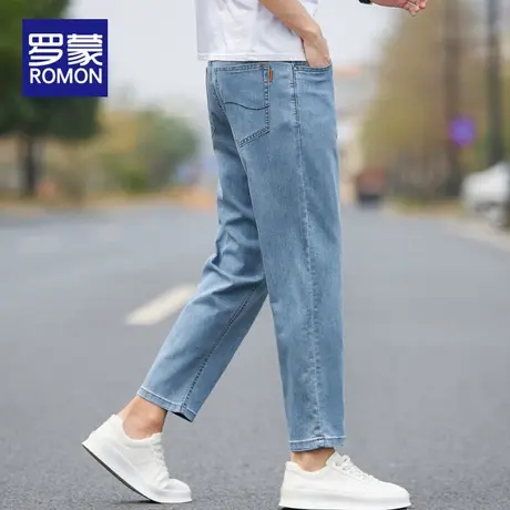 罗蒙天丝男士牛仔裤夏薄款2025新款直筒修身弹力薄款男裤九分裤子图片