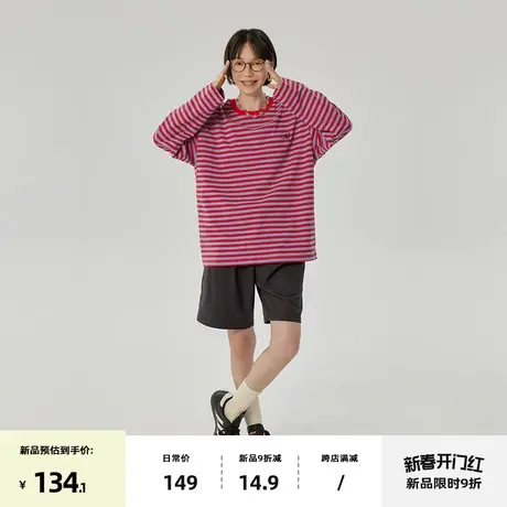 omont蛋挞家 复古条纹长袖T恤春季新款圆领宽松廓形休闲上衣图片