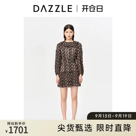 DAZZLE地素奥莱秋神奇动物联名黑色法式娃娃领长袖连衣裙女图片