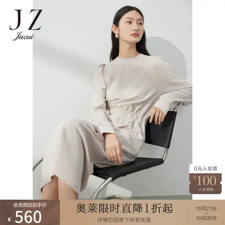 JZ玖姿针织连衣裙女装2023春季新款法式泡泡袖优雅裙子商品大图