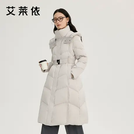 艾莱依奥莱收腰长款羽绒服极简系带连帽气质大衣时尚加厚保暖清仓商品大图