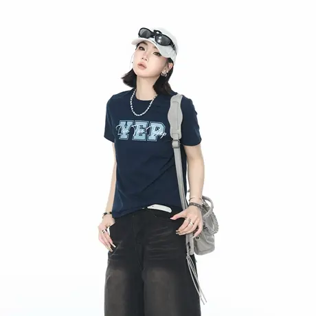 2025新款创意印花短袖T恤女夏季正肩短款修身辣妹ins风半袖上衣图片