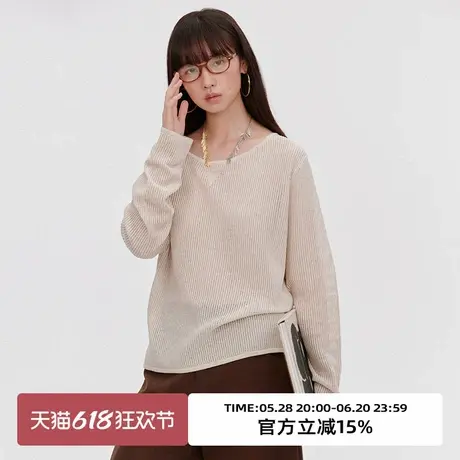 omont蛋挞家复古圆领镂空系带针织罩衫2025夏季宽松慵懒长袖上衣商品大图