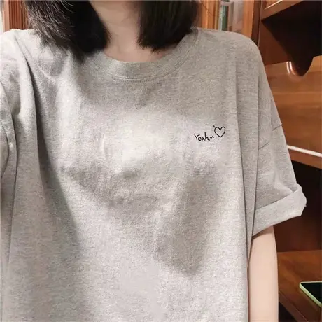 专柜商场高端爆款夏季韩国大版女装灰色下衣失踪短袖t恤纯棉上衣商品大图