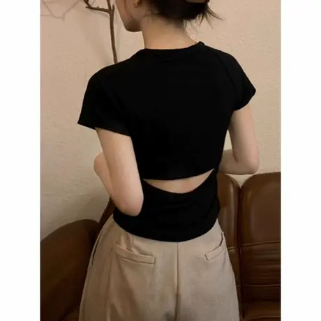 后背镂空短袖T恤女夏季修身韩版内搭打底衫辣妹性感小心机上衣潮商品大图