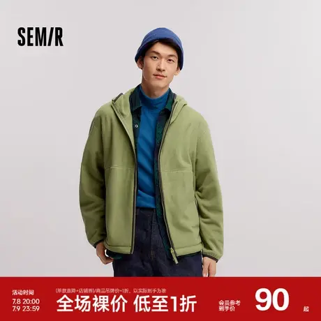 森马夹克男抗静电摇粒绒2024新款毛绒外套宽松连帽冬装百搭情侣款图片