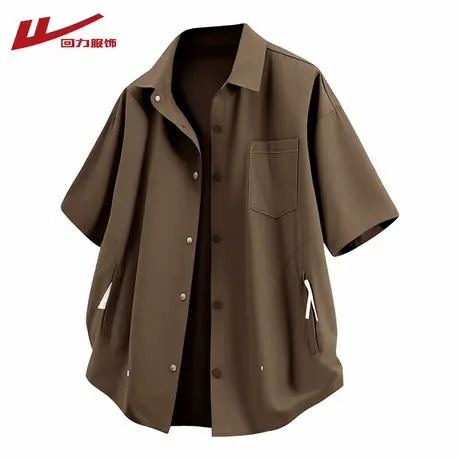 回力美式复古冰丝衬衫短袖男夏季凉感衬衣拉链口袋设计感宽松外套图片