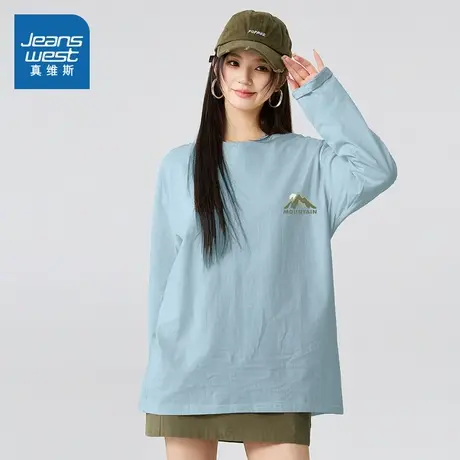 JR真维斯男女同款2025秋季新款 220G纯棉上衣情侣装百搭长袖T恤图片