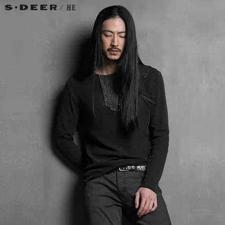 sdeerhe圣迪奥休闲薄款拼接纯棉针织T恤H15170277图片