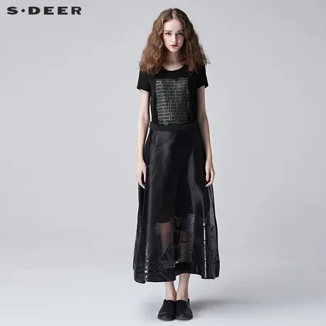 sdeer圣迪奥2019夏装酷黑街头字母印花修身短袖T恤S17280130图片