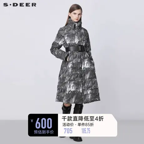 sdeer圣迪奥冬季高领抽绳涂鸦收腰长款羽绒服女S21482421图片