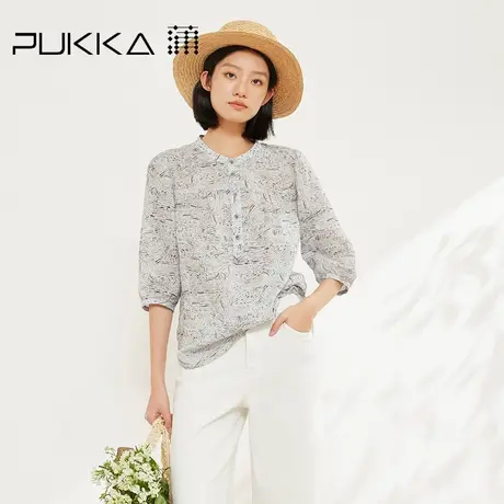 蒲PUKKA 苎麻印花衬衫女2025夏季新款宽松显瘦七分袖文艺通勤上衣图片