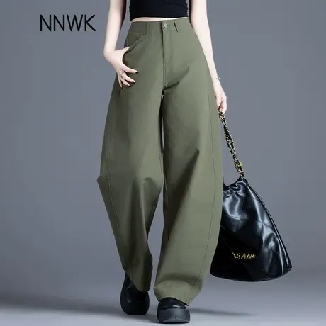 军绿色裤子休闲裤女2025新款夏季薄高腰宽松直筒弯刀裤女士小个子商品大图