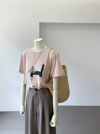 可爱小猫咪趣味印花短袖t恤女夏季凉爽舒适雪花棉宽松休闲上衣商品大图