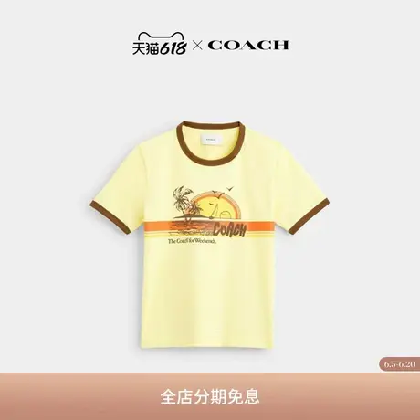 【新品】COACH/蔻驰女士棉质70S SURF饰边T恤短袖上衣休闲舒适图片