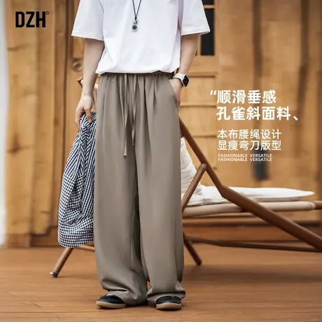 男士垂感裤子男款美式高街春季长裤2025新款休闲弯刀裤百搭直筒裤商品大图