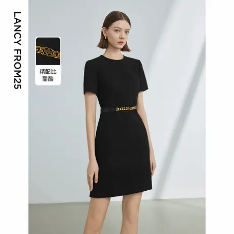 朗姿醋酸法式小黑裙收腰连衣裙2024年夏季新款气质显瘦a字短裙女商品大图