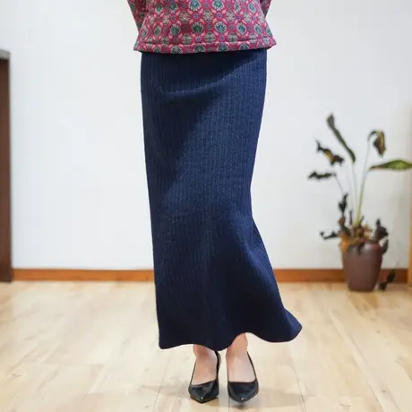 筠雅冬季新款中国风复古加厚年轻款半身裙藏青色中式裙子女24J400商品大图